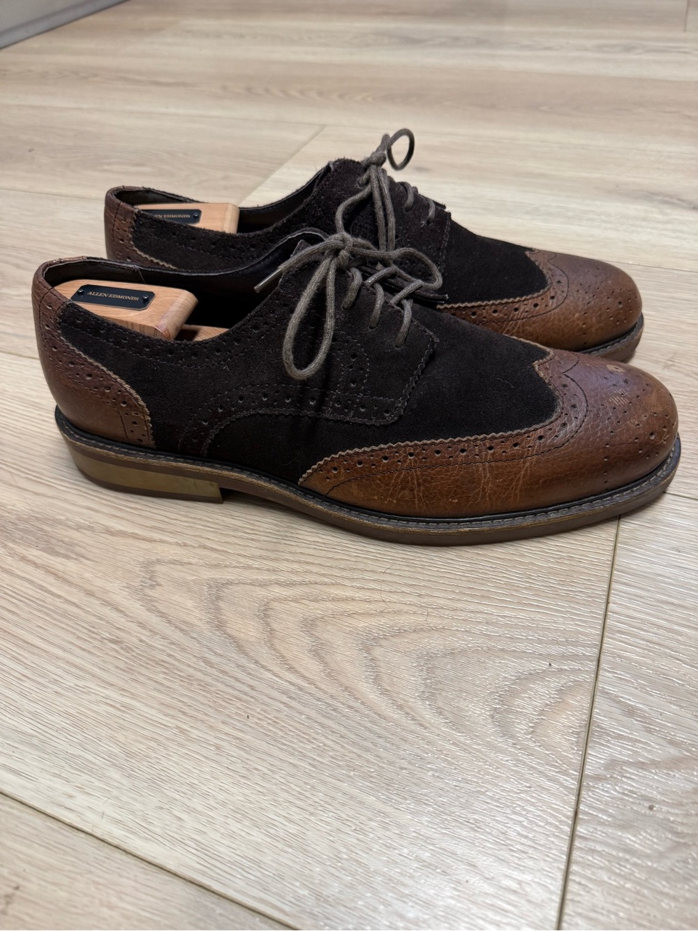Lands' End Astor Two-Tone Brown and Black Wingtip Derby Oxfords Size 12D